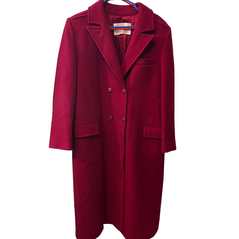 Vintage 70s Pendleton Womens 14 Heavyweight Wool Trench Coat Overcoat Red USA
